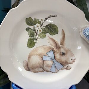 Charming Bunny Plate with Blue Bow